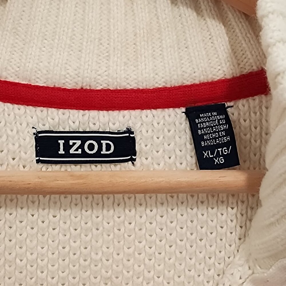 IZOD Fair Isle White 1/4 Zip Sweater Men's Size XL - Picture 3 of 8